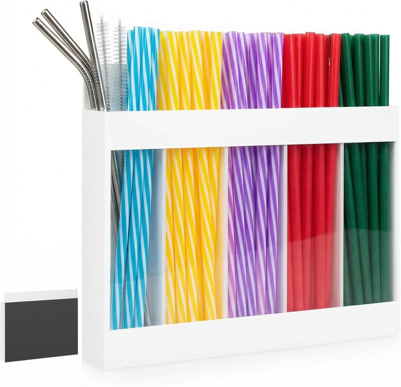 AVMDOM Straw Holder for Cabinet Door, Adhesive & Magnetic Straw Organizer with Clear Front, Slim Cabinet Straws Storage for Kitchen Pantry Cupboard Tumbler Accessories Inside Cabinetdoor Straws Dispenser - Image 1